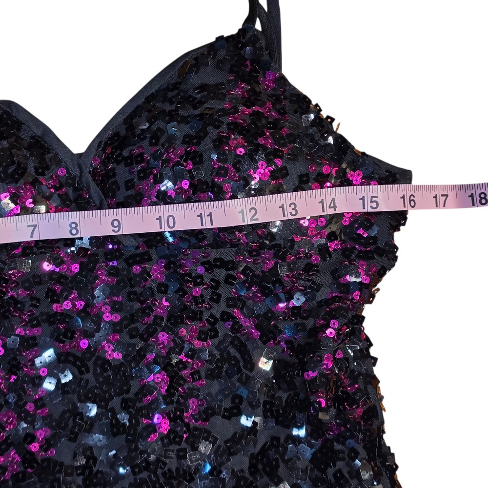 Y2K Wet Seal Womens Sequin Tank Top Black Pink V-Neck Adjustable Straps Size L - Picture 4 of 6